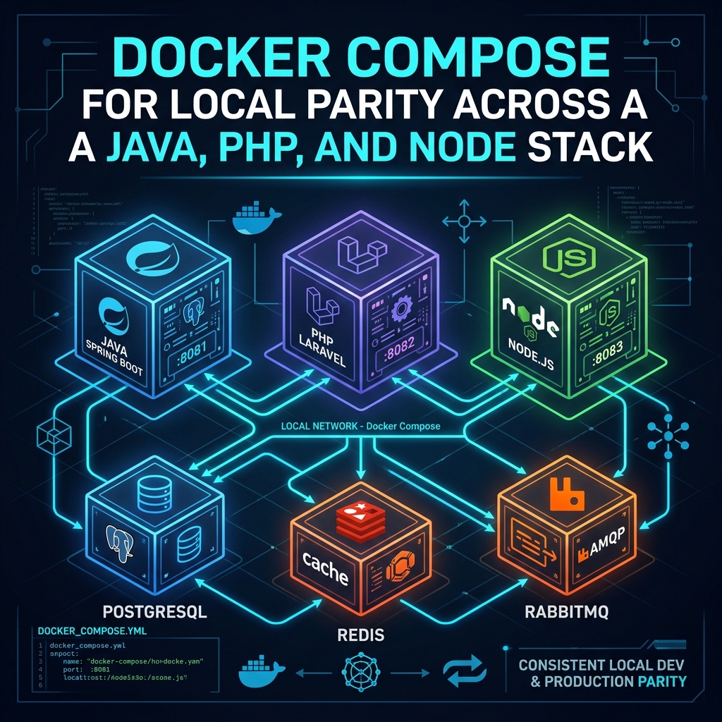 Docker Compose for Local Parity Across a Java, PHP, and Node Stack