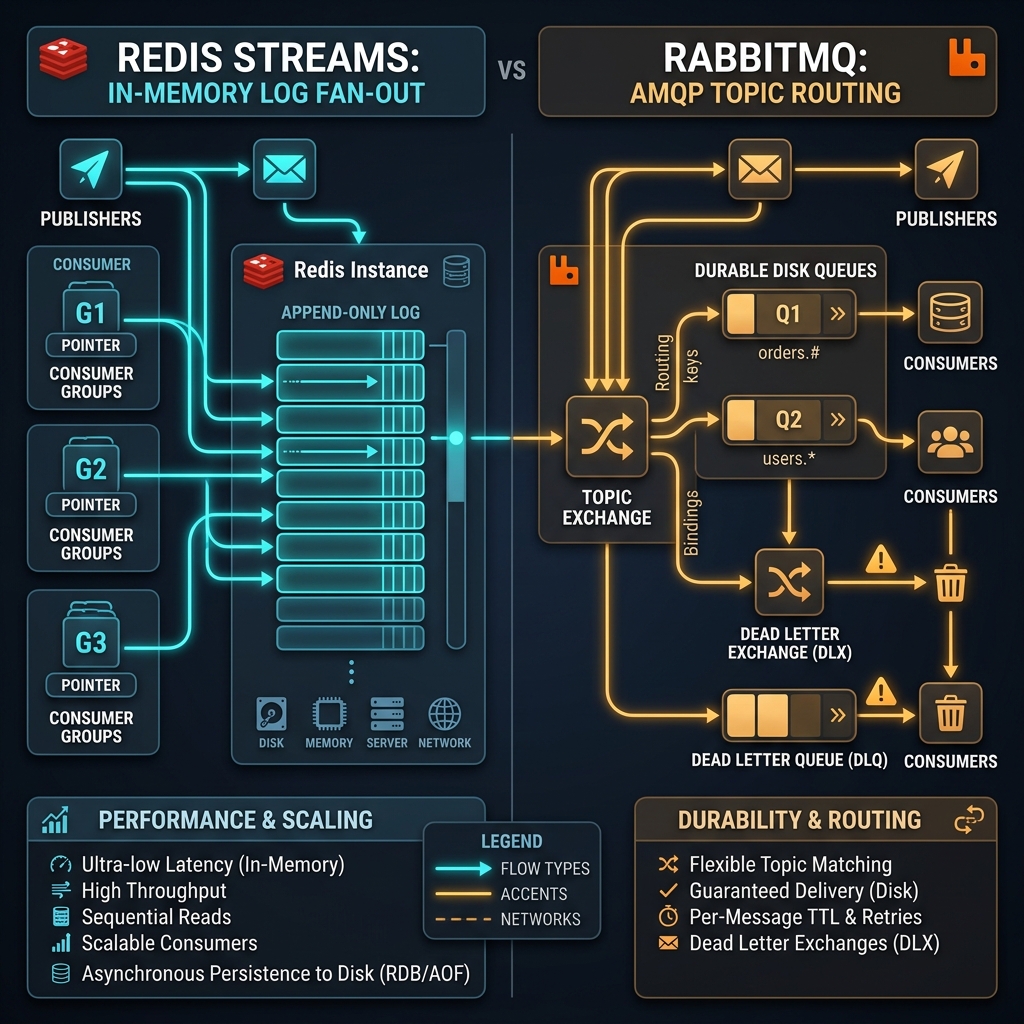 Redis vs RabbitMQ Architecture Comparison